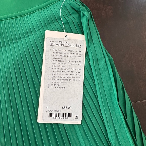 NWT Lululemon varsity HR pleated tennis skirt size 4 in Raceway Green - Picture 8 of 11